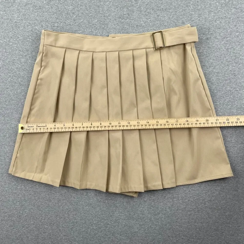 19 Cooper Pleated Skirt Skort XL Khaki Tan Woven Mini Belted Preppy Schoolgirl